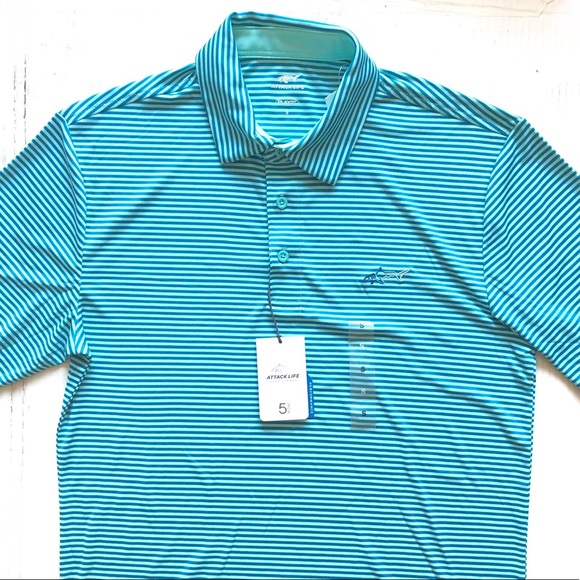 Attack Life By Greg Norman Men's Ombre Chevron Jacquard Polo, Light Pool Blue, S - Picture 2 of 6